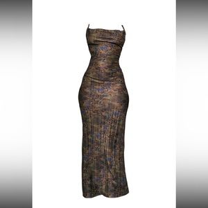 Multi Leopard Plisse Strappy Maxi Dress